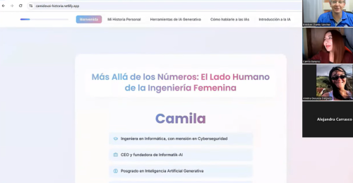 Cami dando una charla sobre IA